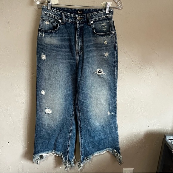 Lee Vintage Modern Daybreak Wide Leg Cropped Raw Hem Denim Jeans - Picture 5 of 8